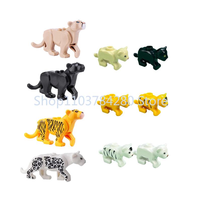 Afrikanische Wildtiere Zoo Bausteine Figuren Zubehör Säbelzahntiger Löwe Elefant Wolf Ente Spielzeugmodelle Kindergeschenk Spielzeug K93