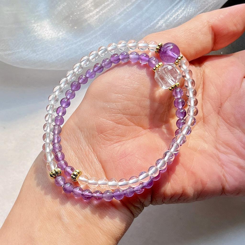 4Mm High Quality Natural Amethyst White Crystal Design Multi-Circle Bracelet Bracelet