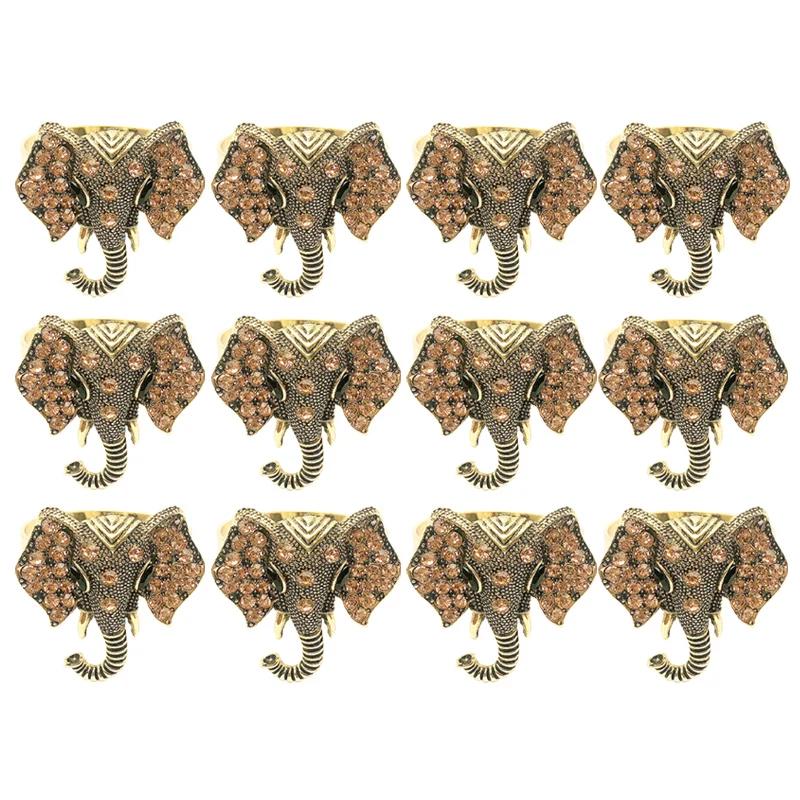 6/12pcs Retro Elephant Napkin Rings Chic Rhinestone Elephant Napkin Ring Western Napkin Buckle Table Decoration