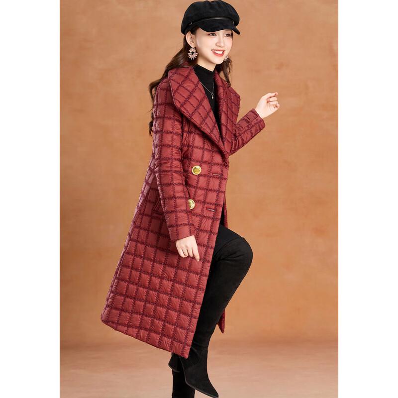 KABEIER Women's Red Waffle Lapel Padded Coat