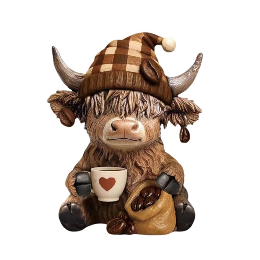 Resin Cow Figurine Highland Cow Statue Highland Cow Coffee Cup Figurine Set Resin Sculpture Decoration for Calf for Coffee
