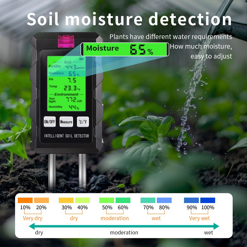 90 Degrees Rotation 6 In 1 Soil Meter Soil PH Tester Moisture Fertility Temperature Air Humidity Light Detector for Garden