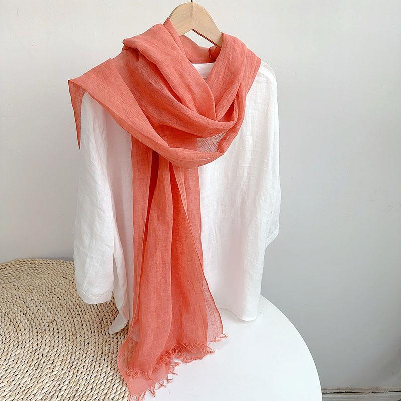 Thin Cotton And Linen Striped Scarf Literary And Versatile Soft Neck Protection Silk Scarf Women'S Travel Shawl