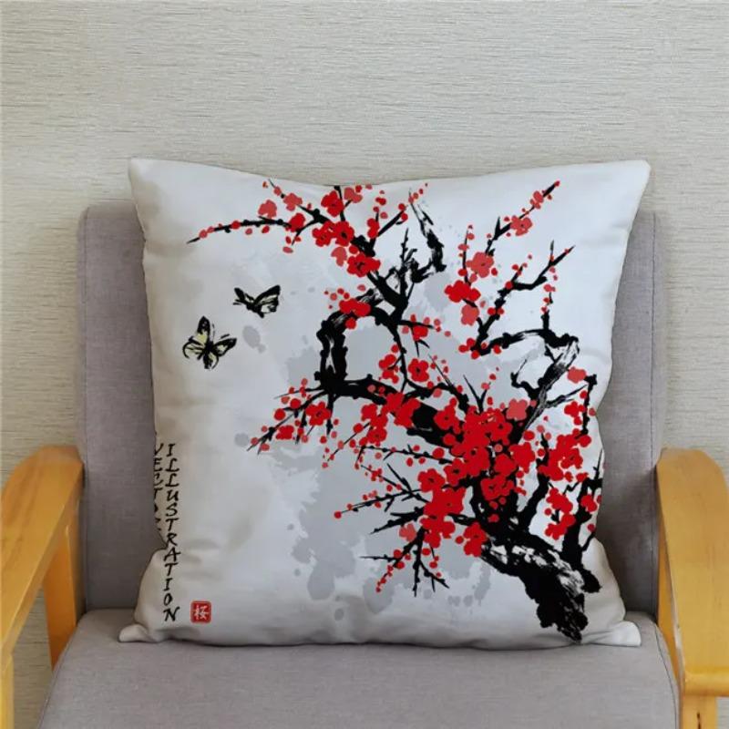45*45 Classical Ink Landscape Printing Pattern Cushion Cover Home Living Room Sofa Decoration Square Pillow Case
