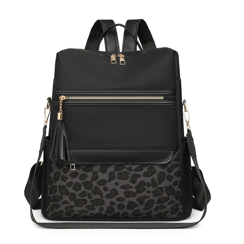 

Рюкзак с леопардовым принтом, комбинированный, дорожный, многофункциональный, большой вместимости, легкий, на плечо чёрный