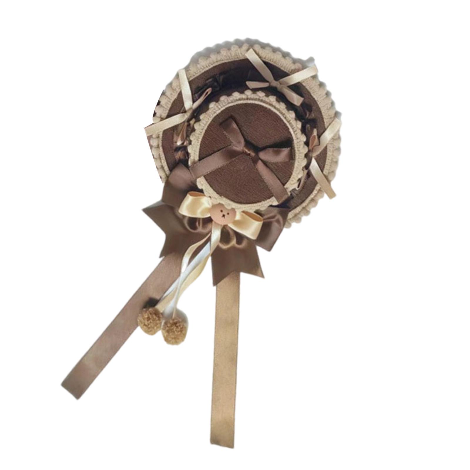 Gothic Lolitas Top Hat Hair Clips Headdress Lace Bows Headwear Subculture Hair Accessories for Halloween Cosplay Party B