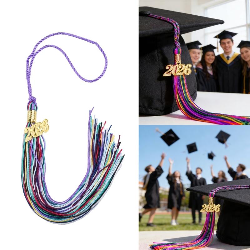 Tęczowe Ozdoby z Frędzlami na Ukończenie Studiów 2026 z Zawieszką z Rokiem Dla Szat Akademickich, Czapek, Szaty Licencjackiej, Ceremonii Ukończenia Studiów