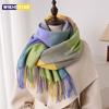 Lenço de Inverno Xadrez Colorido Arco-Íris de Designer Moda Luxo Feminino Xale de Caxemira Cobertor de Viagem Envoltório Pashmina com Franjas Quente para Senhora