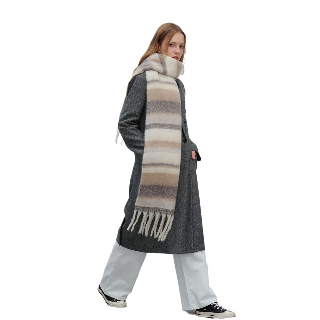 Maillard style new versatile warm thickened fringed plaid imitation cashmere scarf women's autumn and winter
