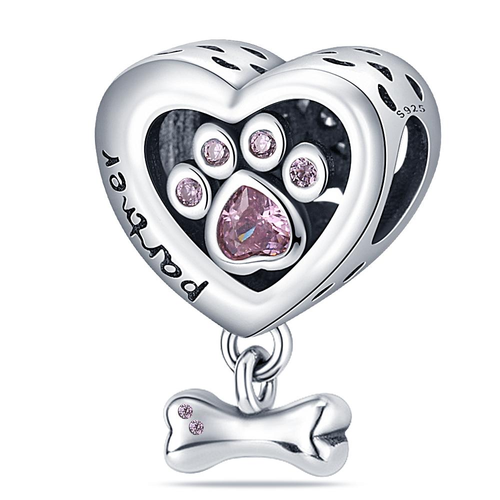 925 Sterling copper Cat and Dog Series Best Friend Pendant Fit 4MM hole diamete Bracelet Charms Bead Necklace DIY Female Zircon