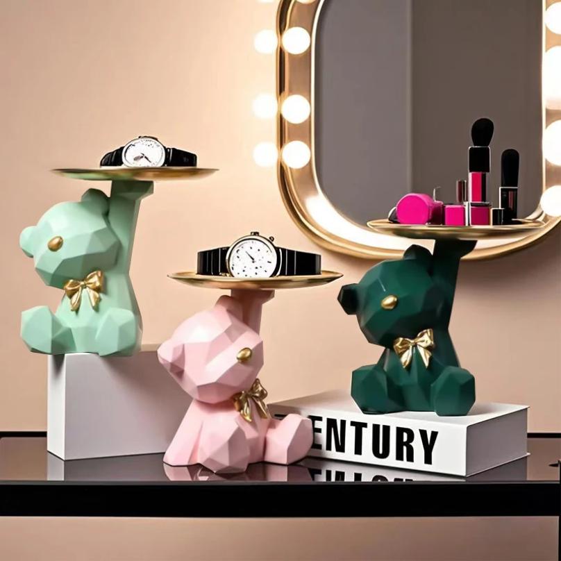 Kawaii Geometric Butterfly Bear Tray Living Room Desktop Decoration Candy Miscellaneous Storage Tray Home Decoration