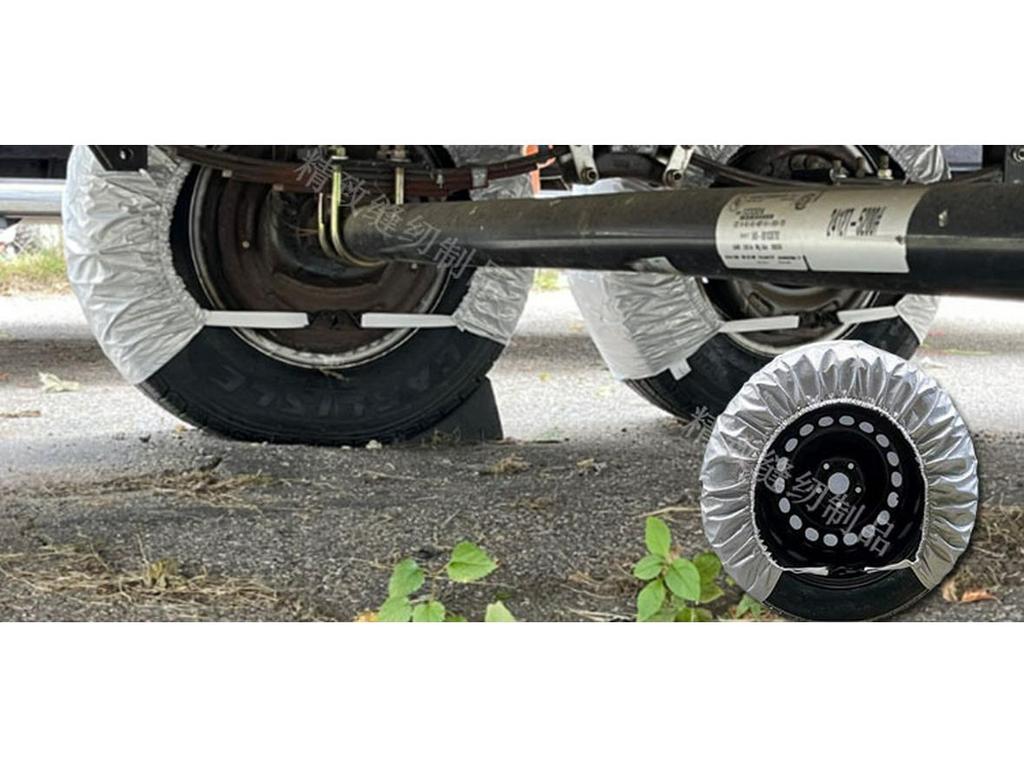 Grey 420D Oxford Cloth RV Tire Covers - 4-Piece Set for Sun Protection.