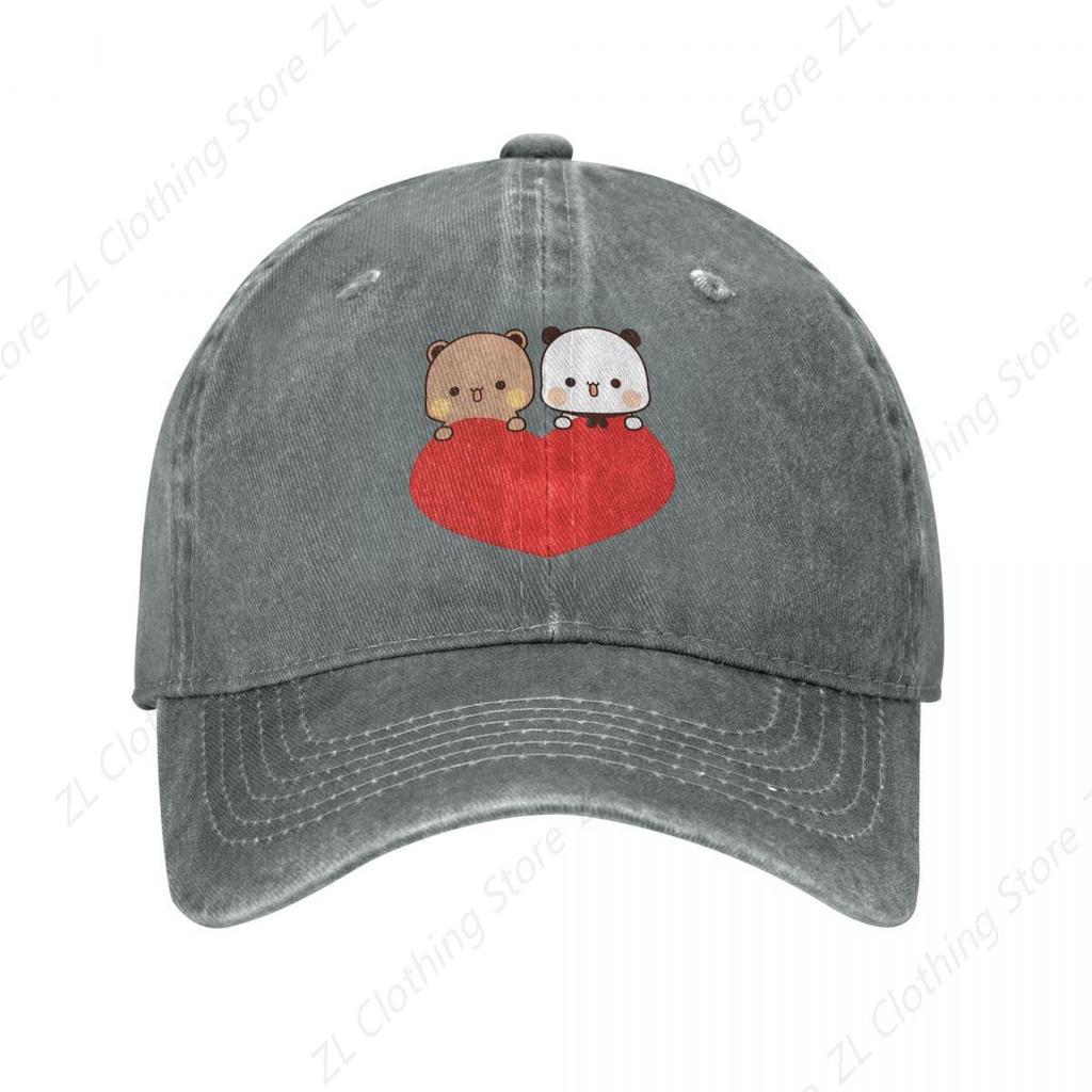 Retro Peach And Goma Bears LOVE Baseball Cap Unisex Distressed Denim Washed Sun Cap DuDu Bear BuBu Panda Outdoor Adjustable Hats
