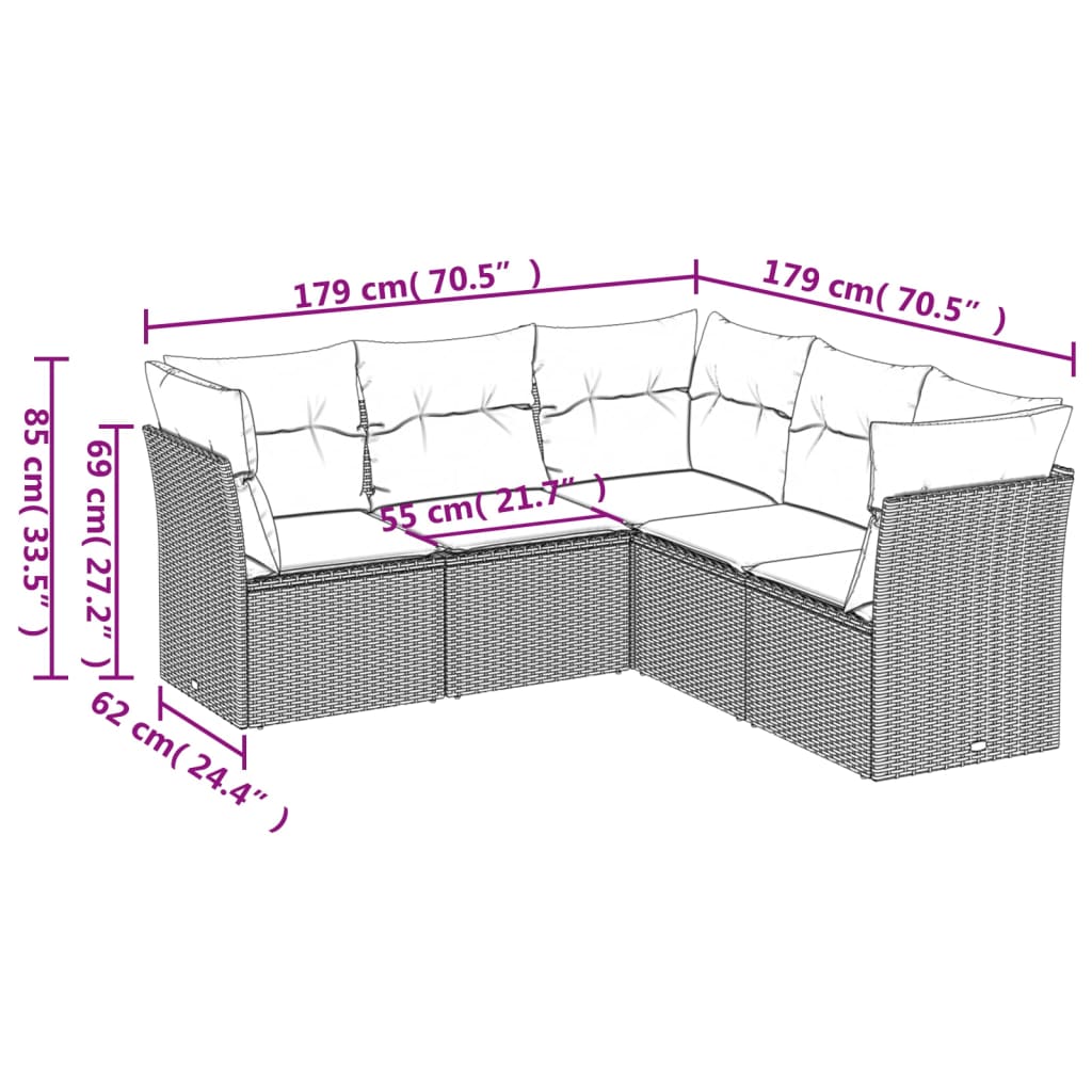 Vidaxl 5-Cz. Garden Lounge Set, Cushions, Black PE Rattan
