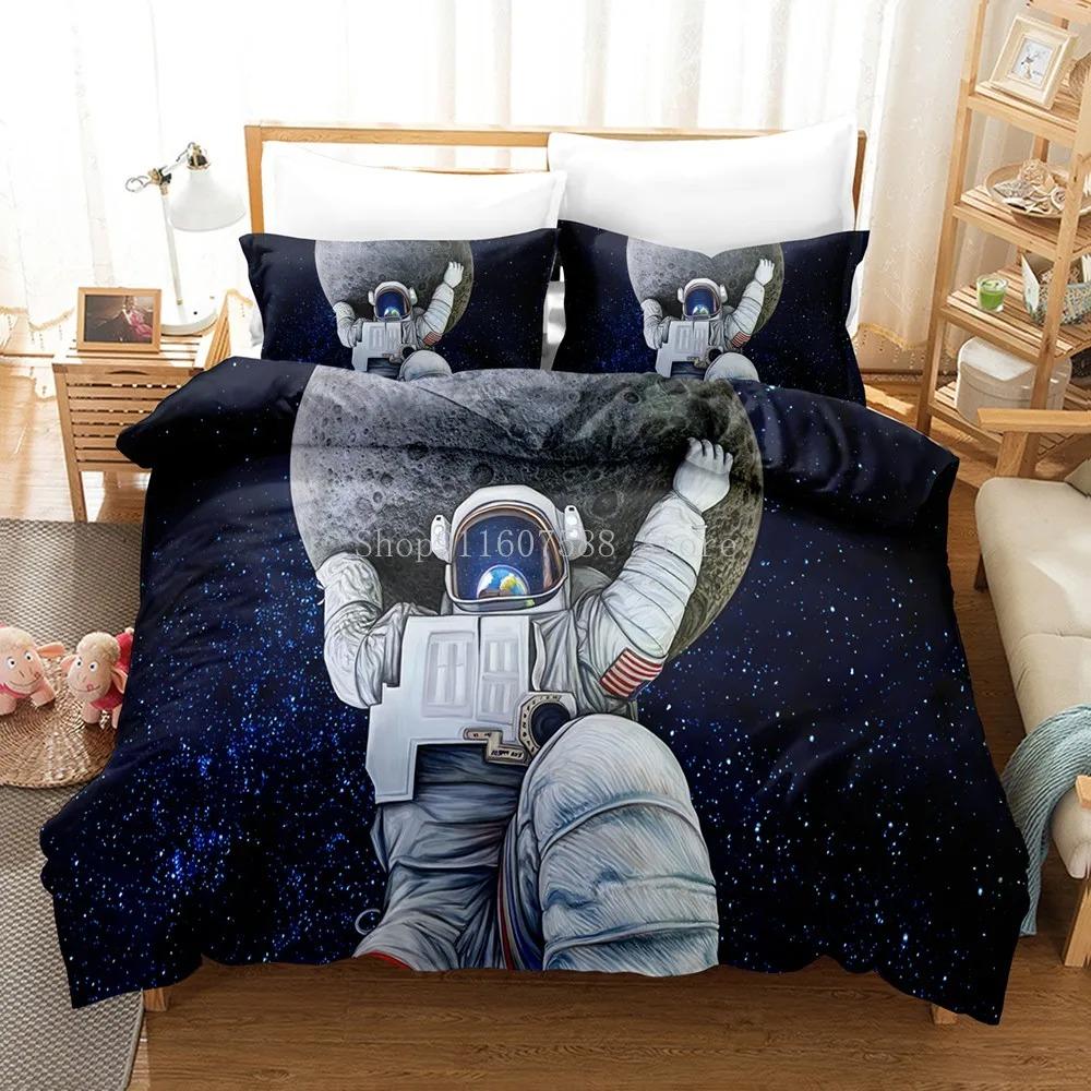 Cartoon Astronaut Outer Space Bedding Set Fashion Boys Home Bed Linen Set 23 Piece Microfiber Duvet Cover Set With Pillowcase