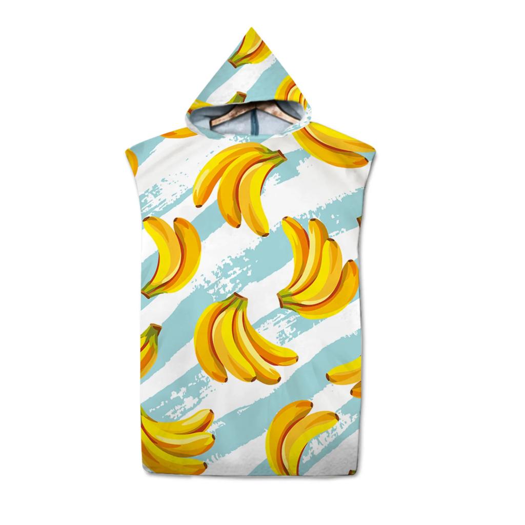 Fruit Kiwi Pomegranate Pattern Hooded Bath Towel Soft Microfiber Quick-Drying Beach Towel Adult Kid Outdoor Swimming Surf Poncho