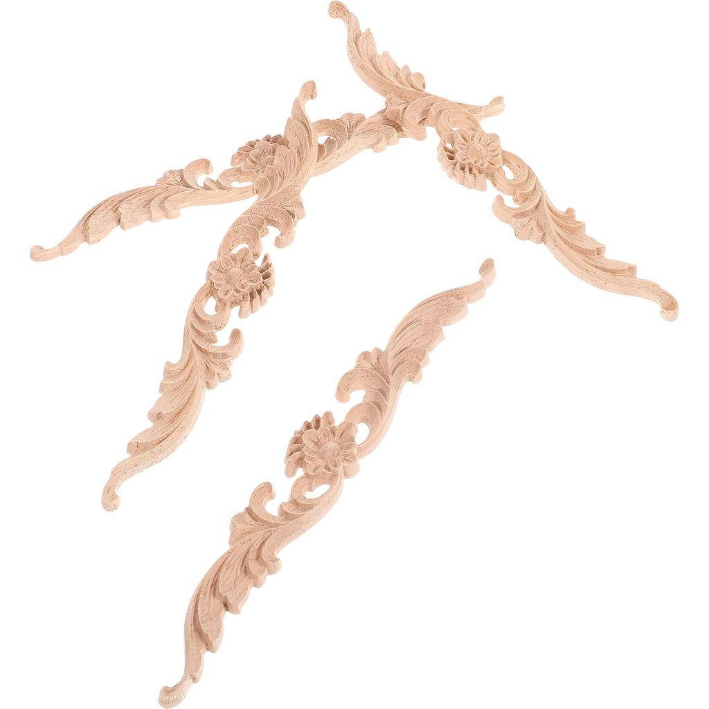 4 Pcs Wood Carving Appliques Unpainted Decorative Furniture Embellishments Cabinet Onlays Home DIY Wooden Pieces Safe Wall Door