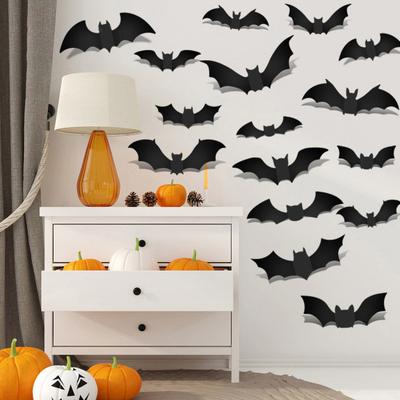 LED Bat Wall Sticker Lighted 3D Bat Decorative Wall Stickers Removable PVC Window Decals for Bedroom Door Wall Halloween Party Decor