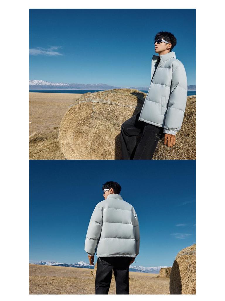 Męska Zimowa Kurtka Puchowa z Kołnierzem Stojącym - Modna, Codzienna, Ciepła, Wiatroszczelna, Jednolita Kolorystycznie, Uniwersalny Płaszcz Outdoorowy dla Par