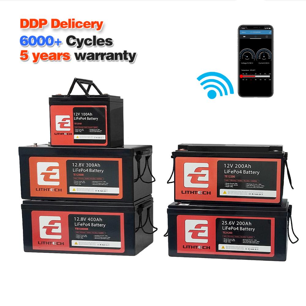 EU Stock 24V 100Ah Deep Cycle Smart BMS Solar Backup Caravan Marine Long Life Lightweight Fast Charging 24V LiFePO4 Battery