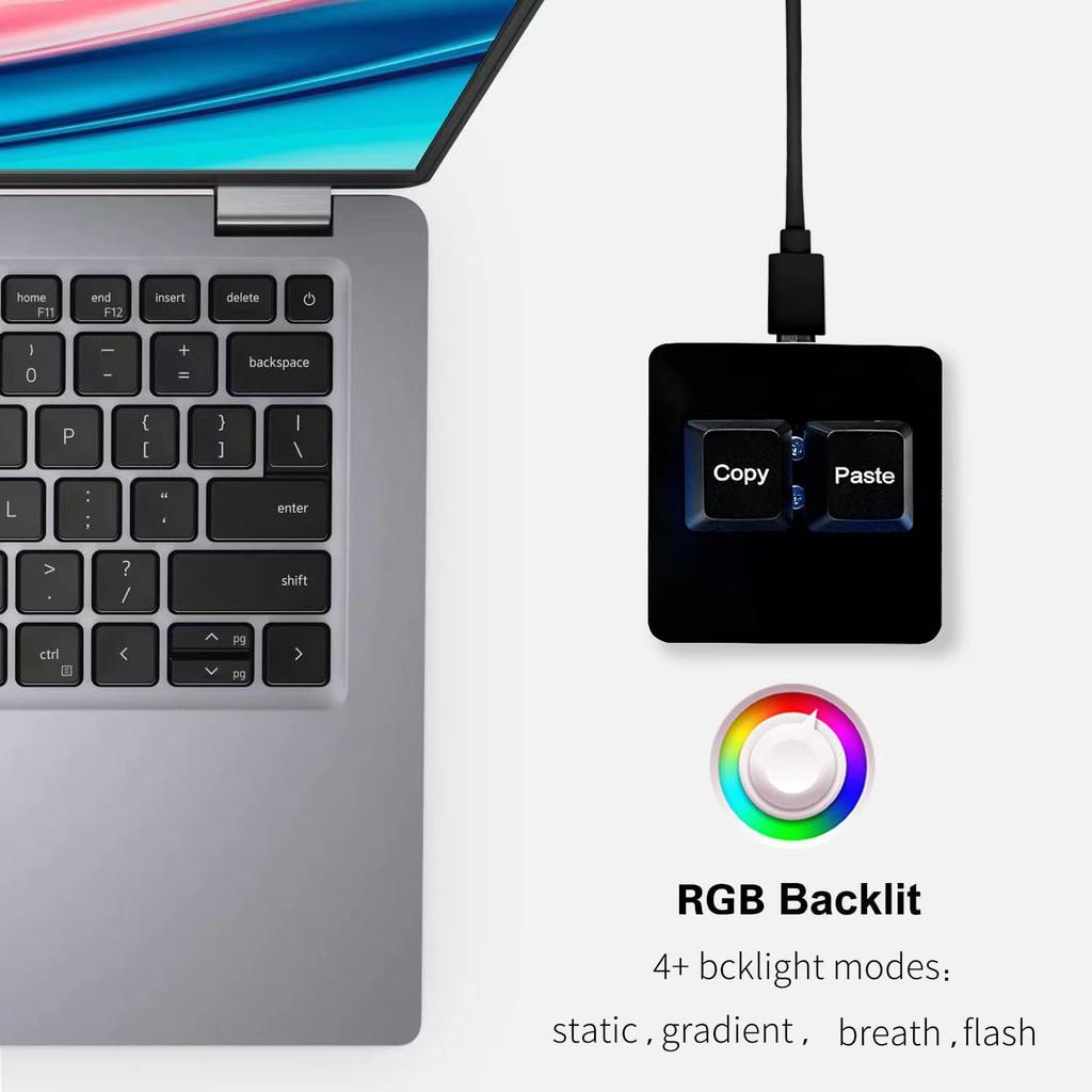 BTXETUEL Copy & Paste 2-Key Keyboard OSU Keypad Hot Swap One-Handed Mechanical Gaming Keyboard Cherry Switch RGB Backlit Mini USB Keypad for Rhythm
