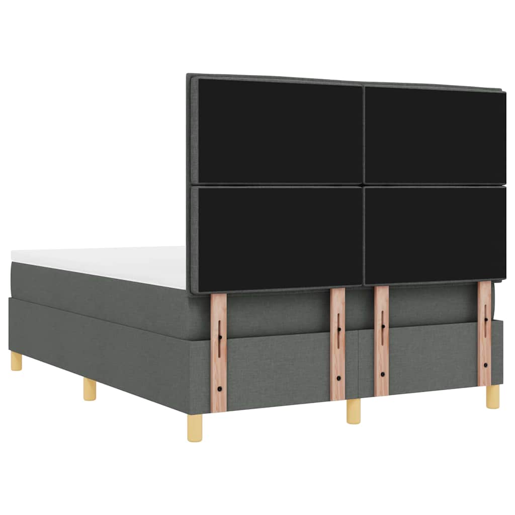 LED Box Spring Bed with Mattress Dark Gray 140 x 190 cm Fabric