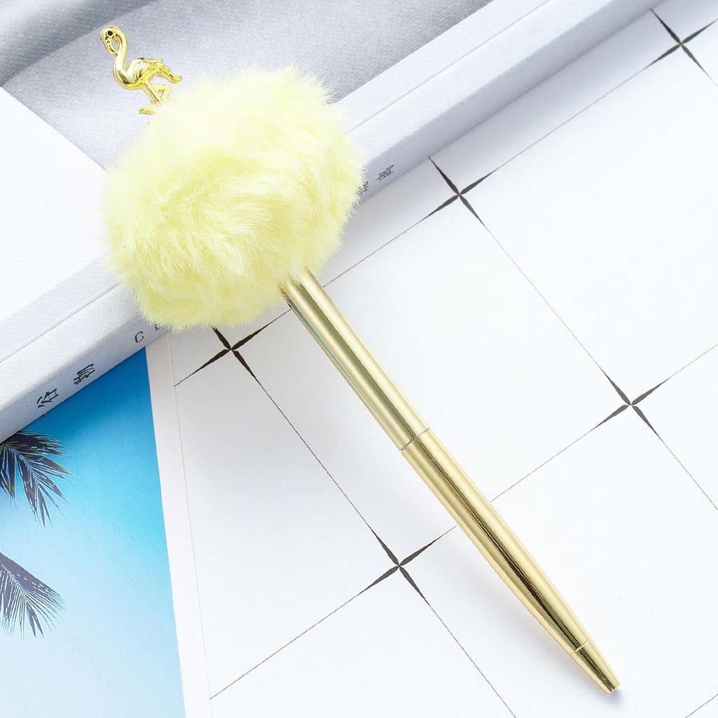 Stylo Bille Pompon Flamant Rose Dessin Animé - Stylo Peluche Mignon et Créatif pour le Bureau