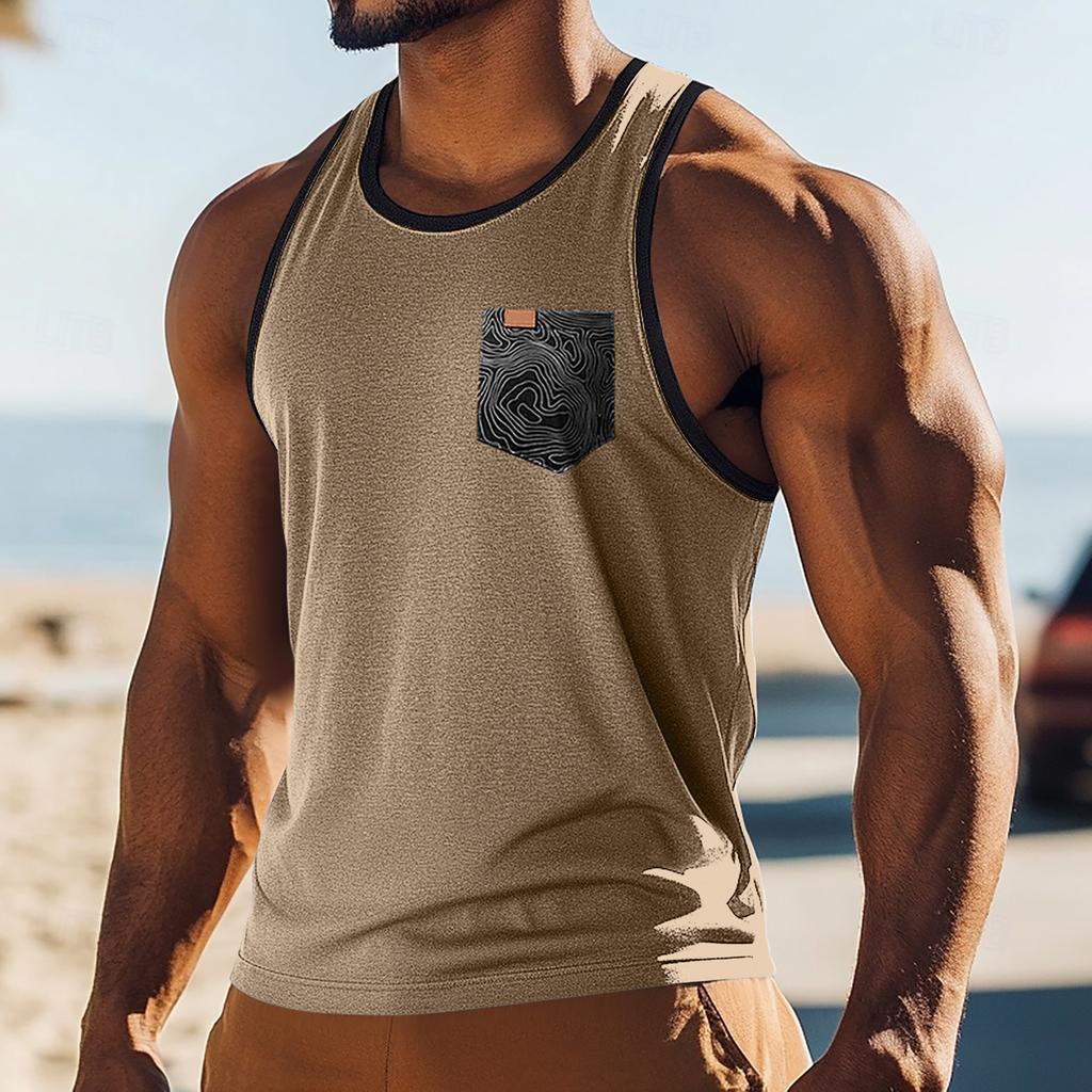 Men's Sport Sleeveless T-shirt Breathable Slim Undershirt Pocket Top Vest