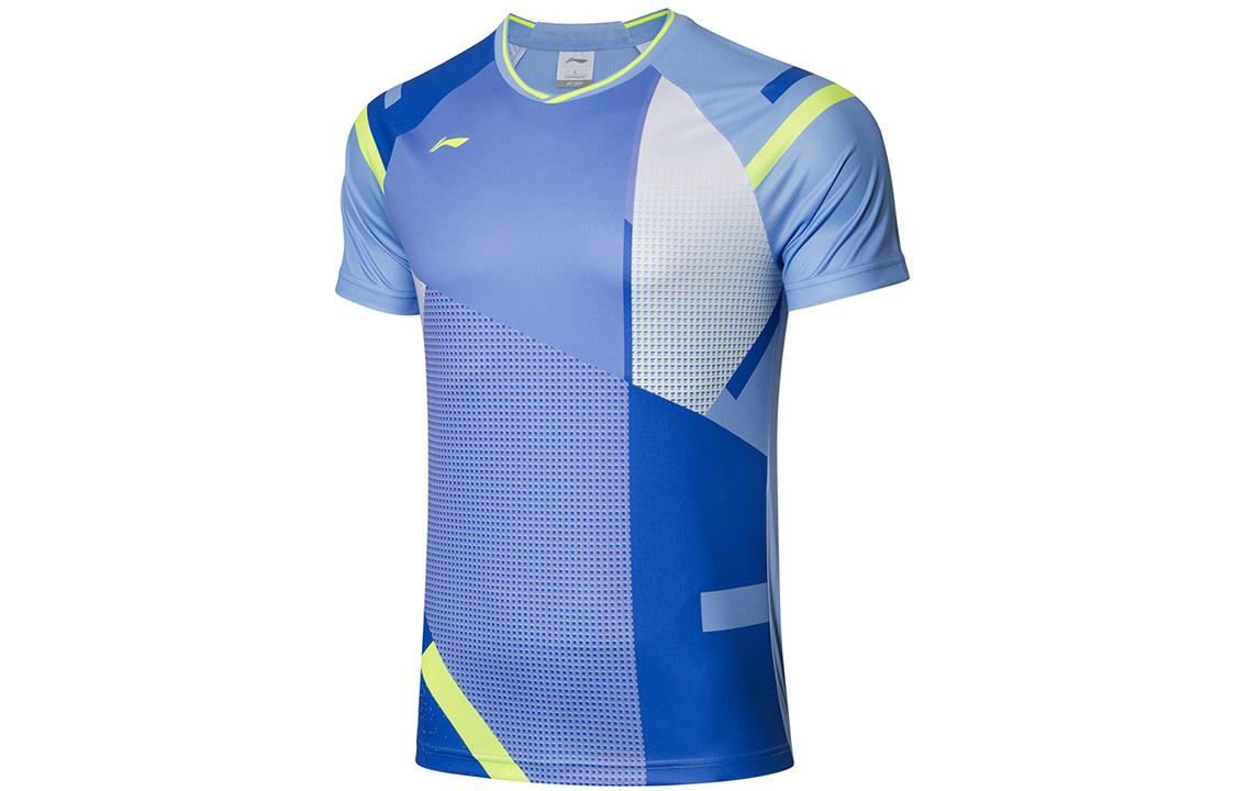 Li Ning T Shirts Men s Sky Blue V Neck Moderate Straight Fit AAYR011-4 M