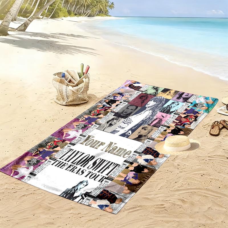 Name Custom Taylor Poster Print Beach Towel, Large Soft Quick Dry Towel for Beach Camping Swimming