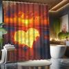 Sunset Heart Shower Curtain Set - Beach Scene, 12 Hooks, Water-Resistant Polyester, Modern Bathroom Decor