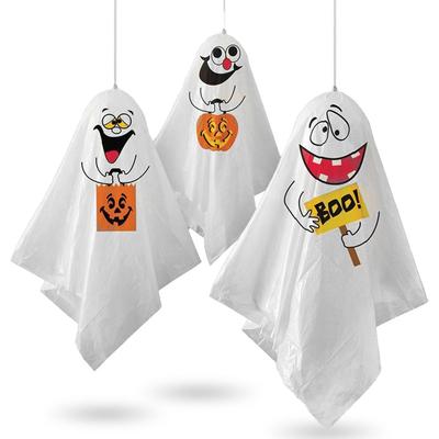 3 Pieces Halloween Ornaments Wall Fireplace Stair Fence Hanging Cloth Decorations with Wooden Sticks