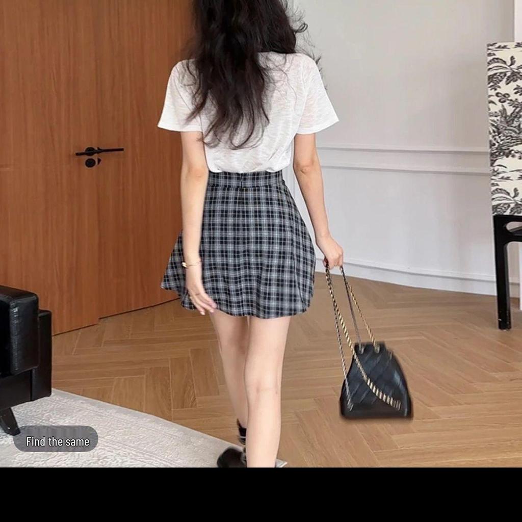 2026 Summer Irregular Plaid Culottes & Loose Short Sleeve T-Shirt Set