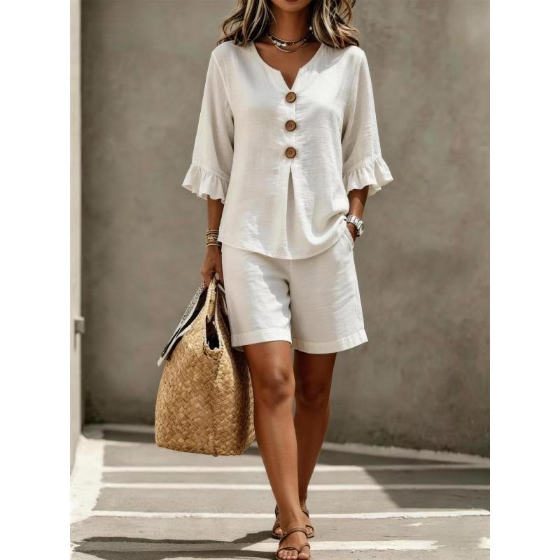 JPNTKY Women's Fashion Casual Short Sleeve V Neck Pants Suits