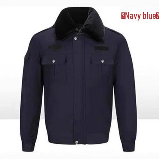 Zimowy mundur służbowy ochrony: Pogrubiony Zestaw Bawełnianej Kurtki i Płaszcza na Ciepło i Ochronę przed Zimnem.