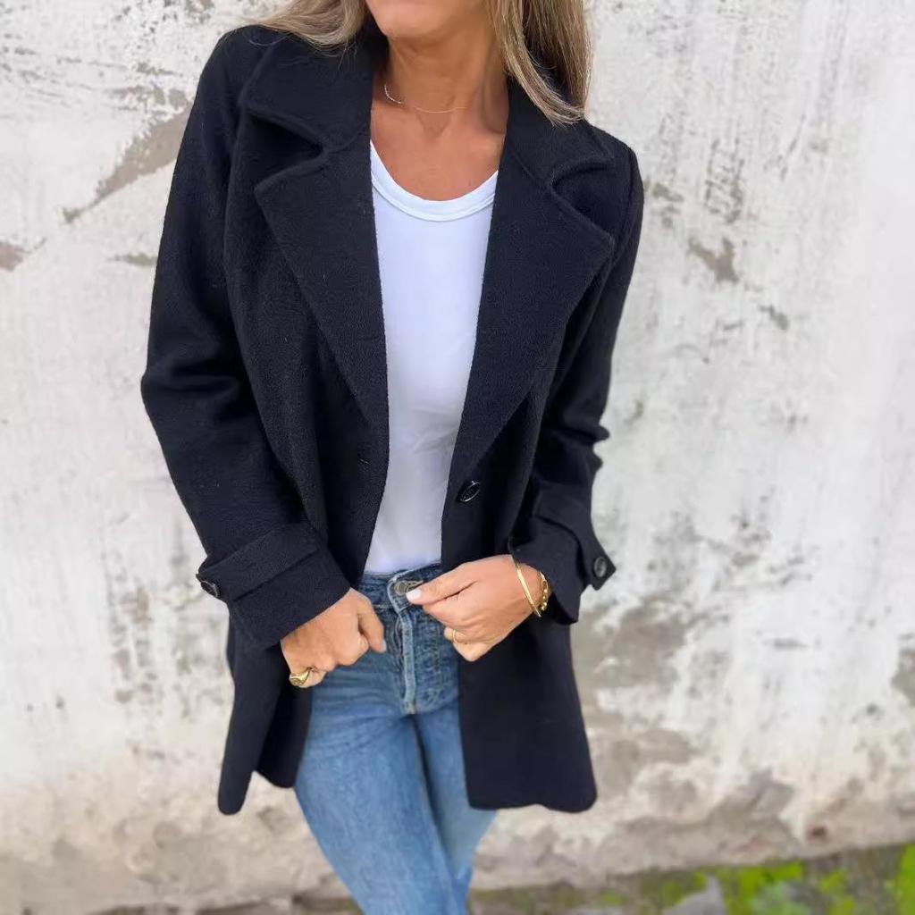 2024 European & American Women's Woolen Coat: Casual Loose Lapel Cardigan with Fake Pockets for Autumn & Winter