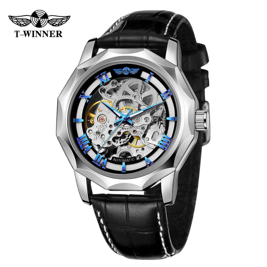 T-winner Herrenmode, lässig, hohl, mechanisches Uhrwerk, automatische mechanische Uhr