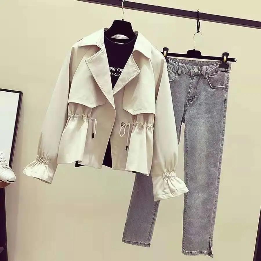 Damen Frühling Herbst Kurze Jacke Koreanisch Locker Taille Schlank Windbreaker Mantel Einfarbig Damen Oberbekleidung Tops