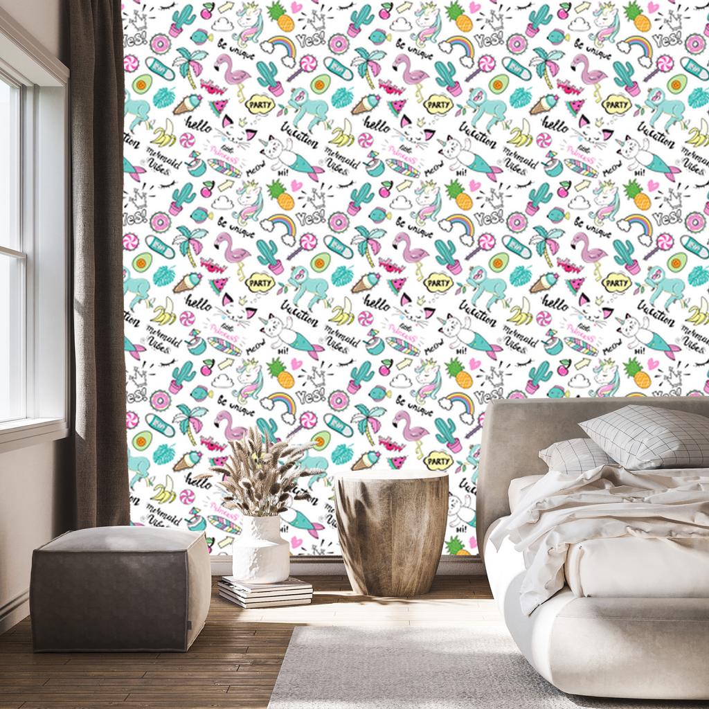 Colorful Unicorns and Friends Wallpaper for Living Room and Bedroom 50x1000