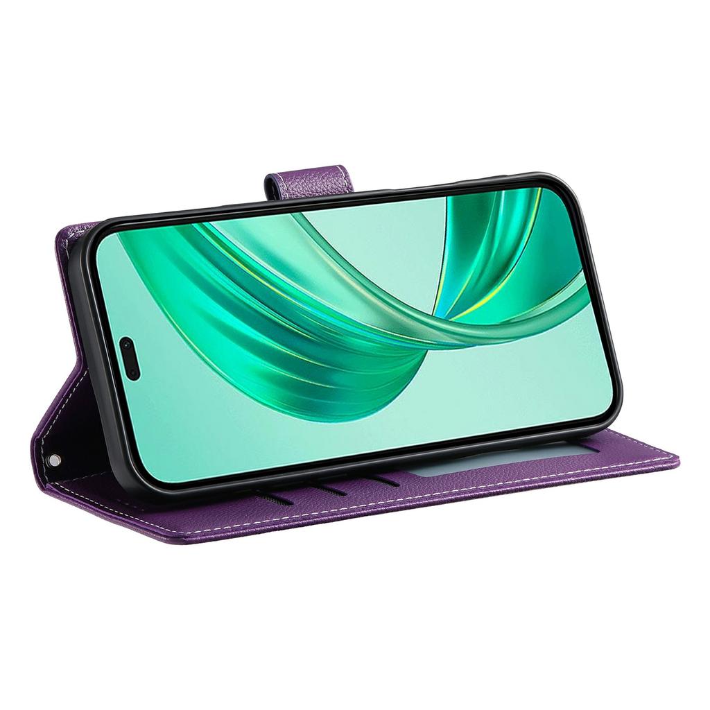 Etui z podstawką do Honor 400 Lite 5G, portfel ze skóry o fakturze liczi, magnetyczne zamknięcie