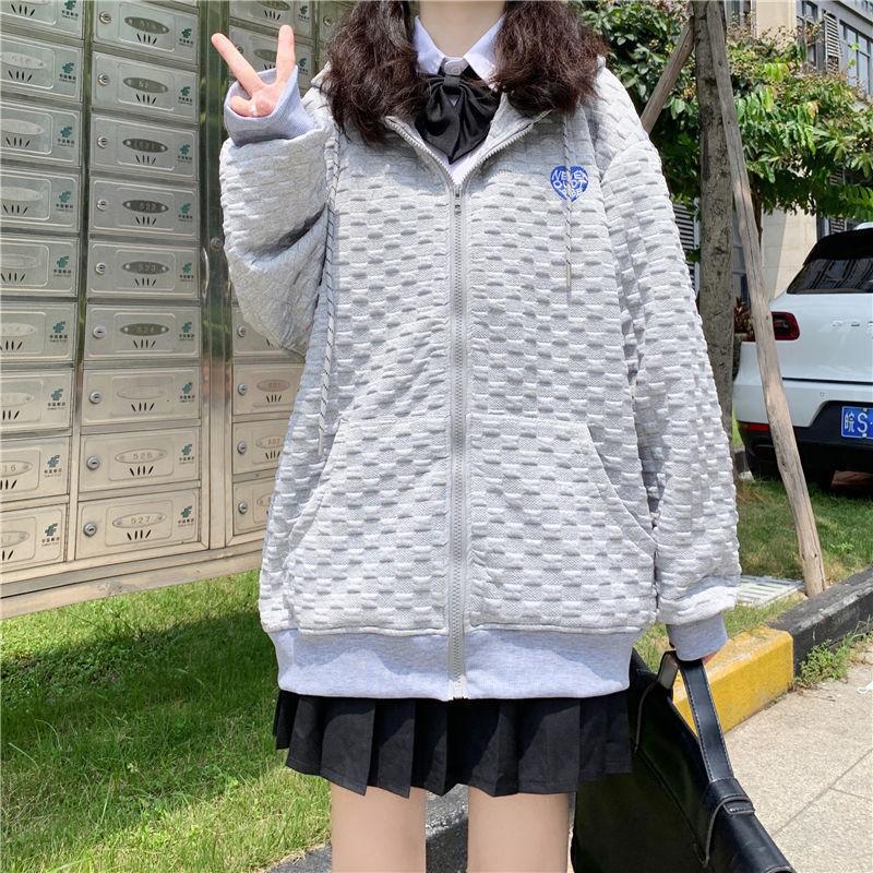 Autumn and winter new Japanese style sweet loose retro versatile student niche design waffle jacket women's cardigan top