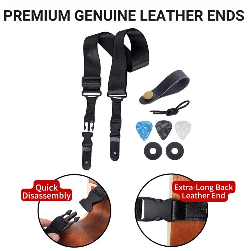 Leather Ends Guitar Strap Set with Picks Guitar Strap Acoustic Guitar Belt Strap