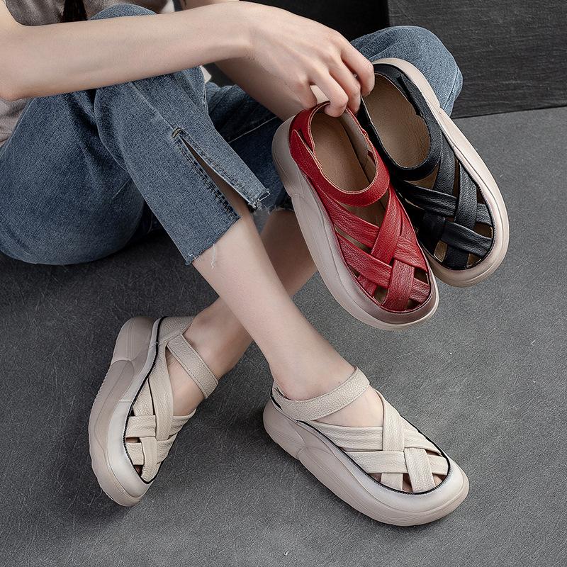 Fashion 4CM 2025 Genuine Leather Women's Shoes Trend Summer Soft Elegant Flat Shoes Hollow Out Women Casual Shoes Shallow Flats Sandals