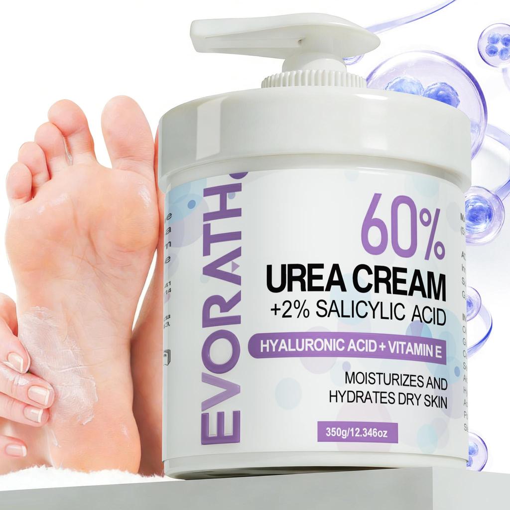Crema Urea 350G 60%, Idratazione a Lunga Durata Per Mani e Piedi Molto Secchi, Con Acido Ialuronico e Vitamina E, Non Grassa e A Rapido Assorbimento