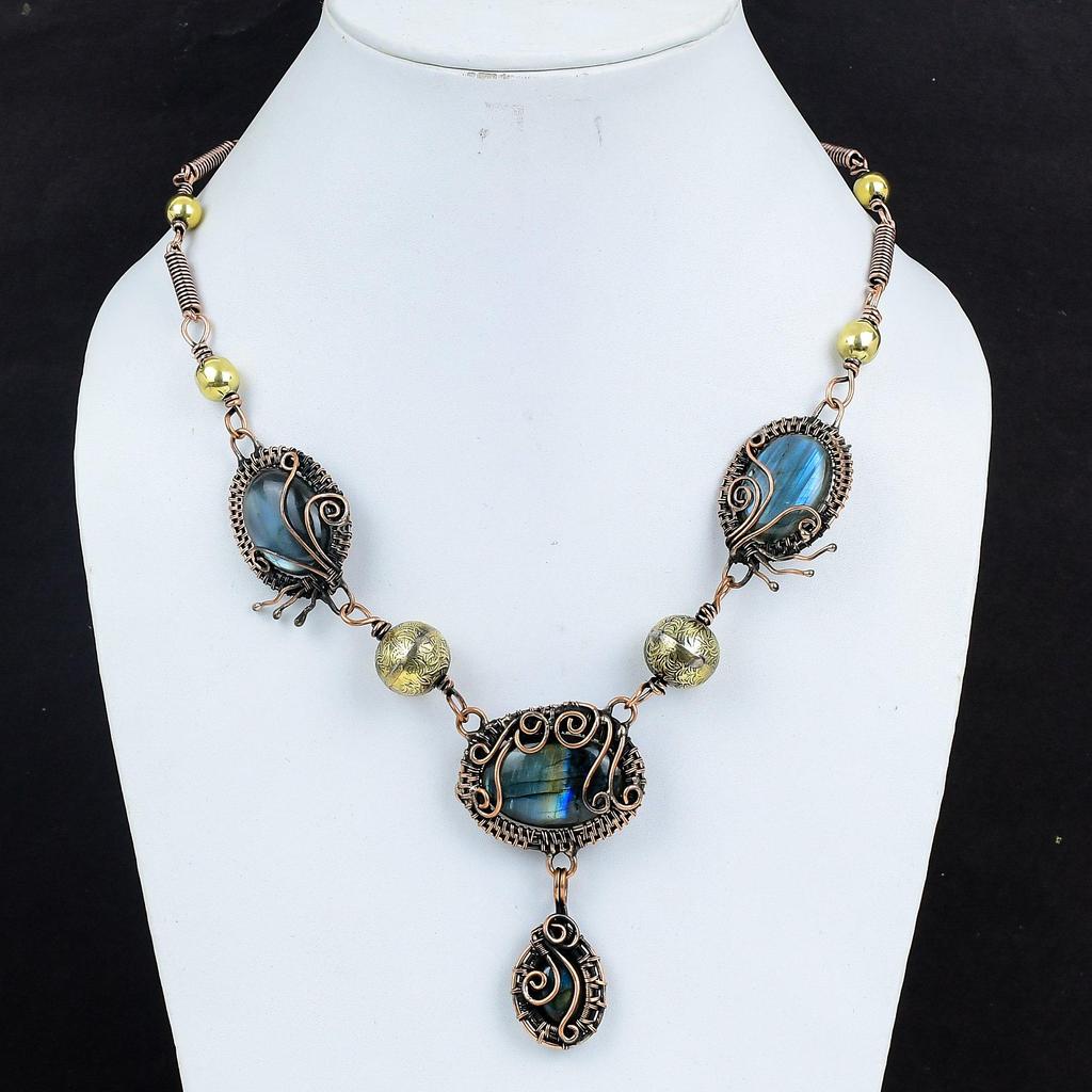 Labradorite Necklace Copper Wire Wrapped Necklace Real Gemstone Jewelry Adjustable Necklace Handmade Copper Wire Wrap Jewelry Wedding Gifts