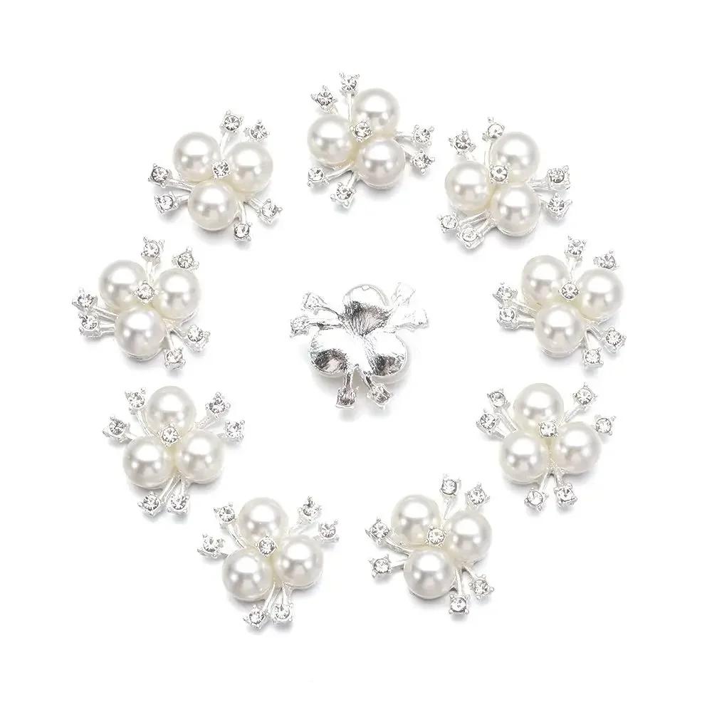 10Pcs Sparkling Hat Apparel Accessories Flower-shaped Rhinestone Buttons Pearl Hairpins Headwear Clip Pearl Button DIY Craft