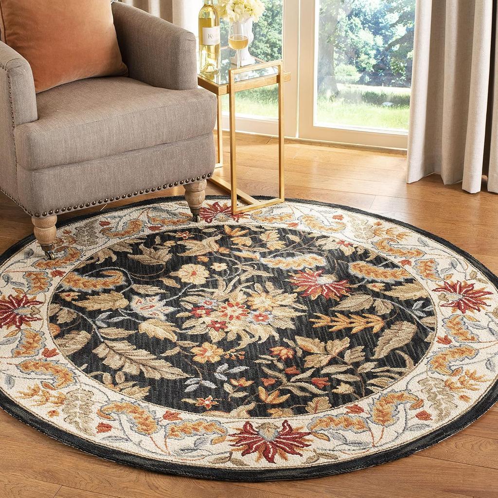 Retro Floral American Round Carpet Universal Anti Slip and Comfortable Carpet for Bedrooms and Living Rooms