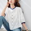 New Summer Style for Women Korean Style Loose and Fashionable Sweet Five-point Sleeve Embroidered Shirt Versatile Casual Top Cotton Shirt