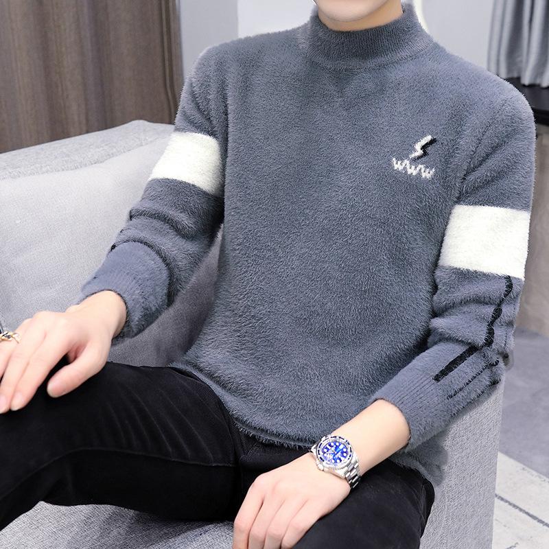 

Thickened Jacquard Mink Velvet Knitwear, Korean Style Semi-High Neck Sweater for Teenagers & Youth - Winter 2025 New Arrival M