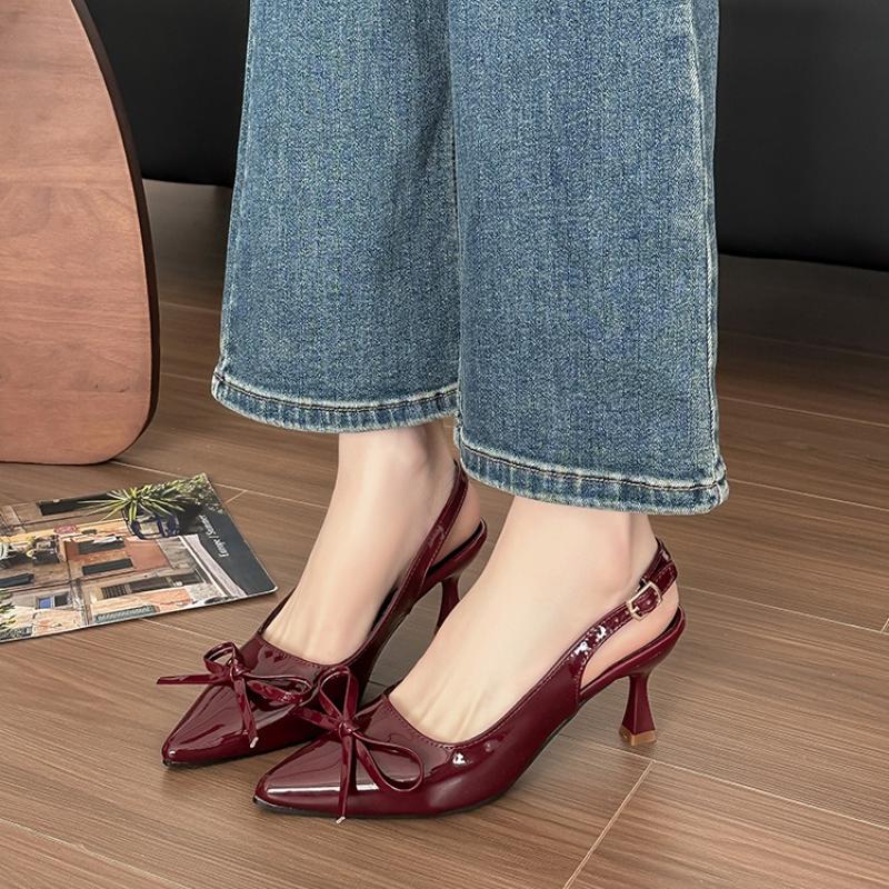 Fashion 2025 New Arrival Women's Patent Leather High Heels, Pointed Toe Stiletto with Bowknot, Party & Formal Shoes Sandals